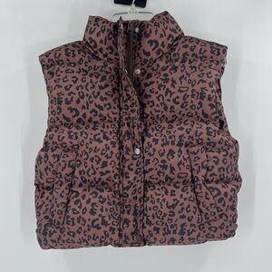 SHEIN dazy zip up snap puffer vest leopard medium new